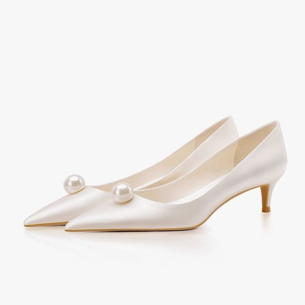 Women'S Formal Wear To A Wedding - Neue Weiße Satin-Hochzeitsschuhe mit Perlen, Hohe