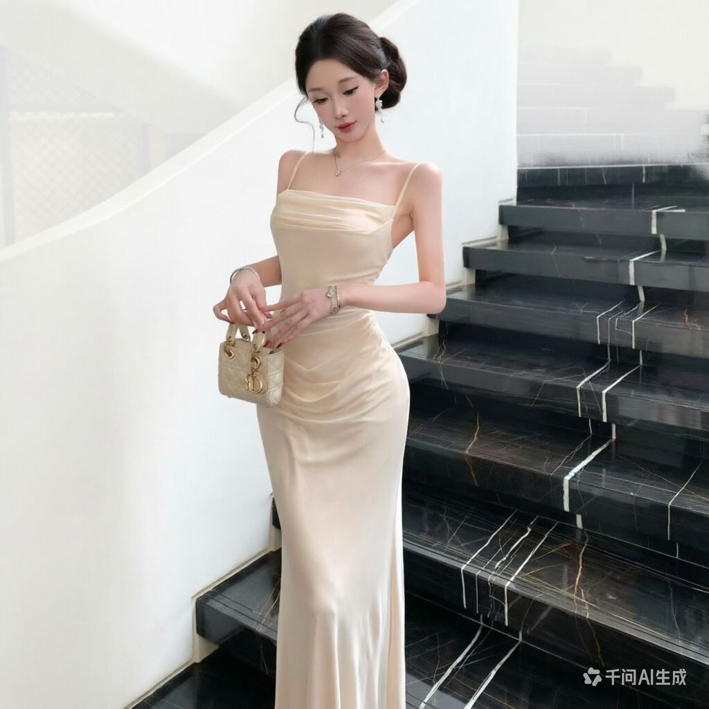 Women Formal Wear Xxl - Schickes beiges Mesh-Slip-Kleid, elegantes Abendkleid, figurbetontes