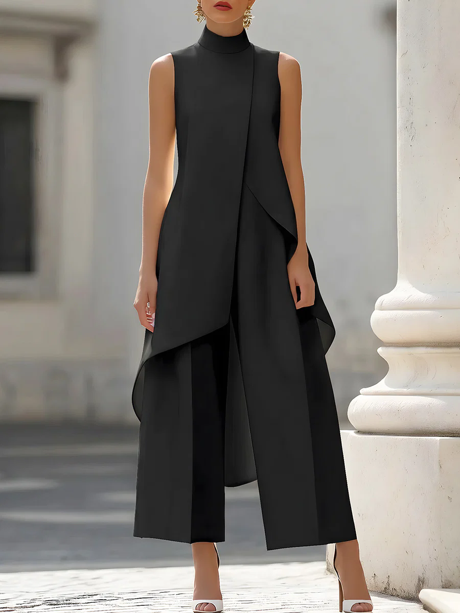 Women'S Elegant Formal Wear - Ärmelloser Hochgeschlossener Asymmetrischer Mehrlagiger Jumpsuit mit