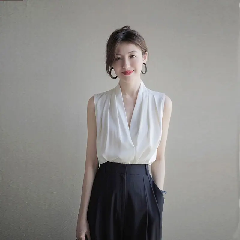 Women Formal Wear White Shirt - Hemden & Blusen für Frauen ärmelloses