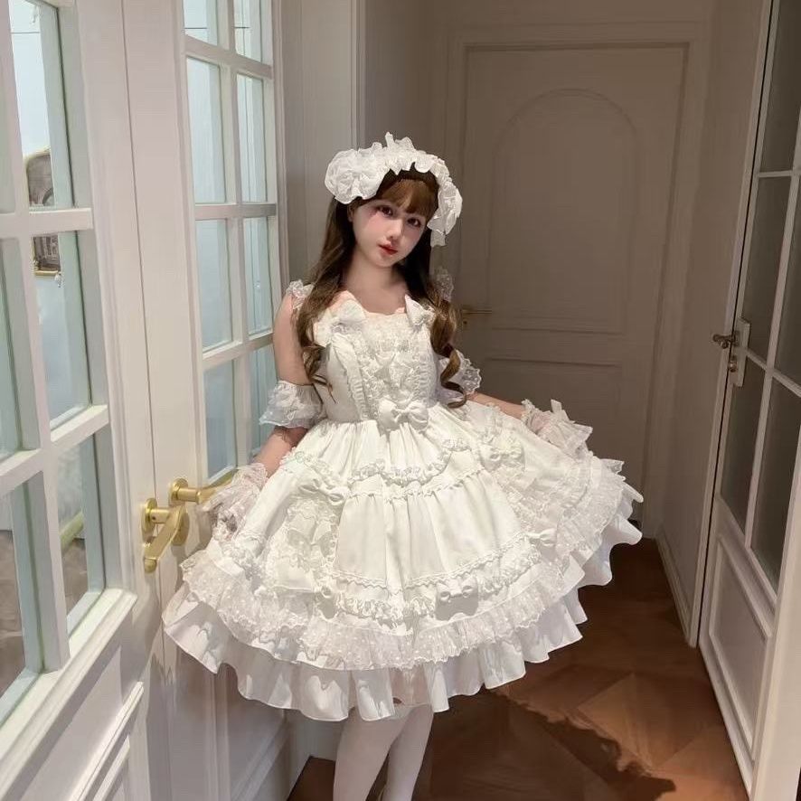 Victorian Women'S Formal Wear - Süßes Lolita-Kleid, cremeweiß, Rüschen, Spitze, Prinzessin