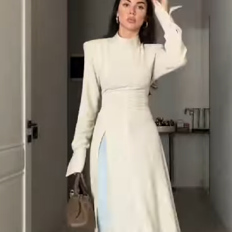Women'S Elegant Formal Wear - Elegantes Damenkleid mit Hohem Kragen und