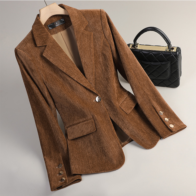 Women'S Office Formal Wear For Ladies - Gelbgoldener Samt-Blazer für Damen, Herbst-Winter, Freizeitanzüge,