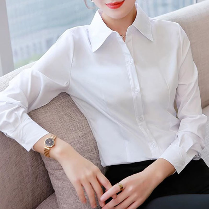 Women Formal Wear White Shirt - Weiße, schmal geschnittene, formelle Büroblusen für