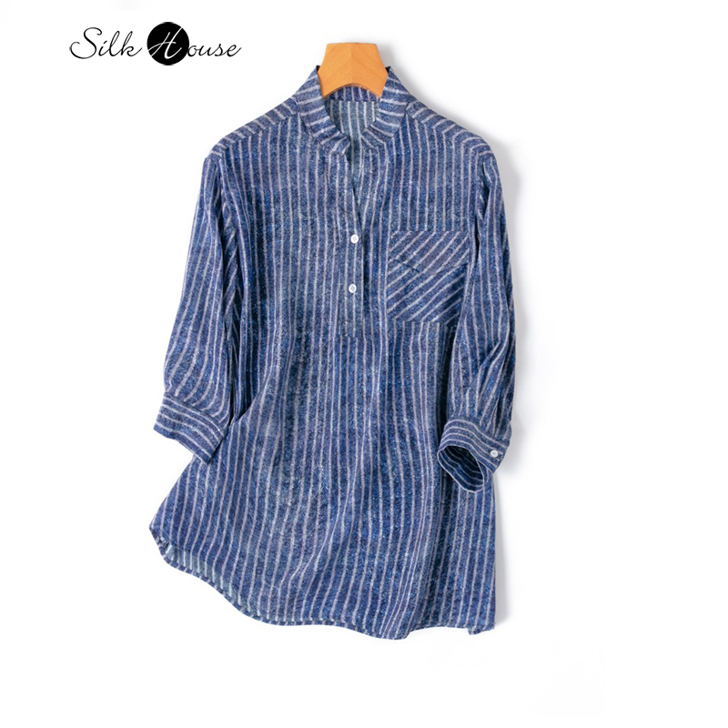 Silk Blouse Button - 2024 Damenmode Frühling/Sommer neue Denim Textur