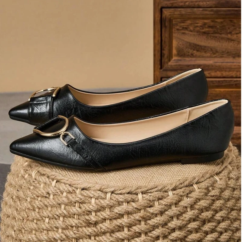 Formal Women Daily Wear Shoes - Elegante schwarze Damen-Ballerinas mit spitzer Zehenpartie