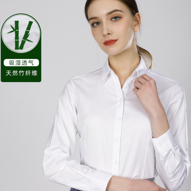Women Formal Wear White Shirt - Neues Damen-Businesshemd aus Bambusfaser, langärmlig, bügelfrei,
