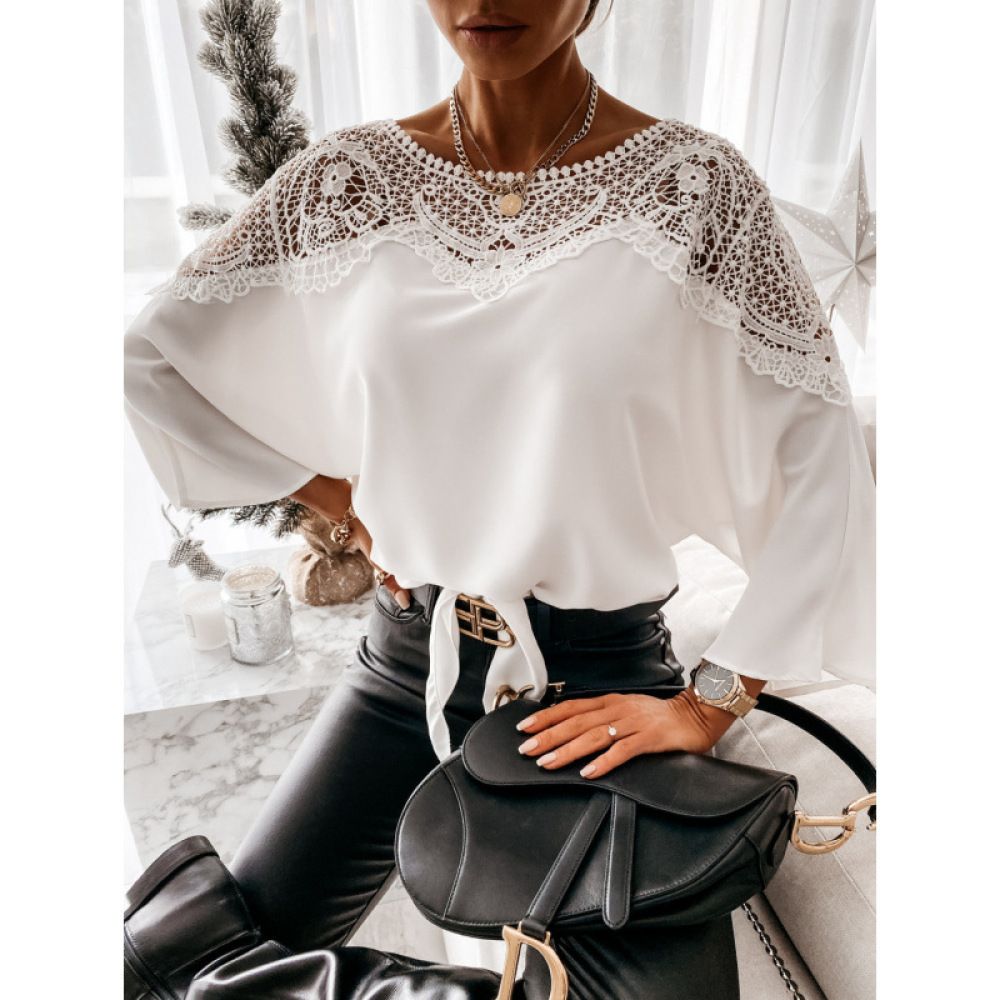 Klassische Langarm-Spitzenblus – Women Formal Wear White Shirt Bewertung und Preis