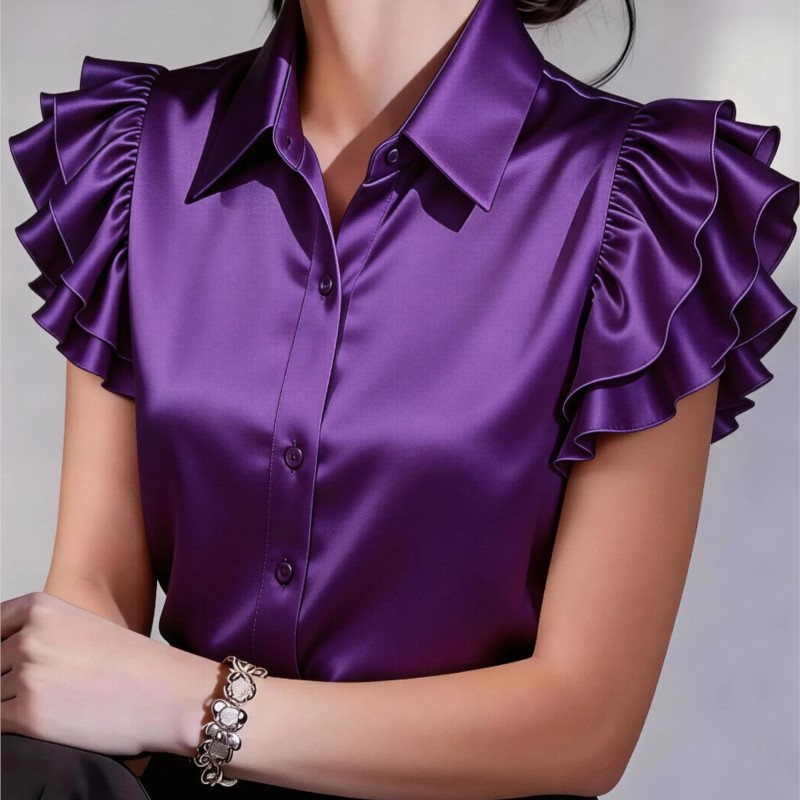 Lässige Rüschenbluse mit kurze – Silk Blouse Button Bewertung und Preis