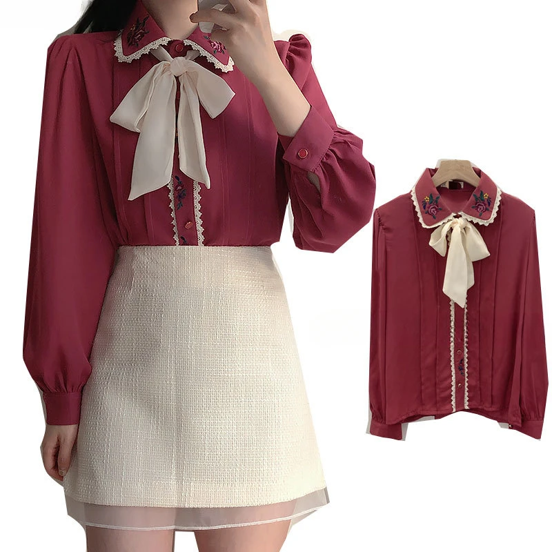 Retro Vintage Stickerei Fliege – Women Formal Wear White Shirt Bewertung und Preis