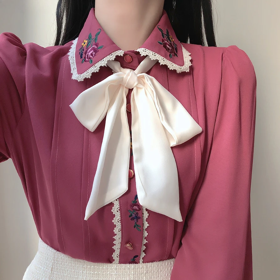 Retro Vintage Stickerei Fliege – Women Formal Wear White Shirt Bewertung und Preis