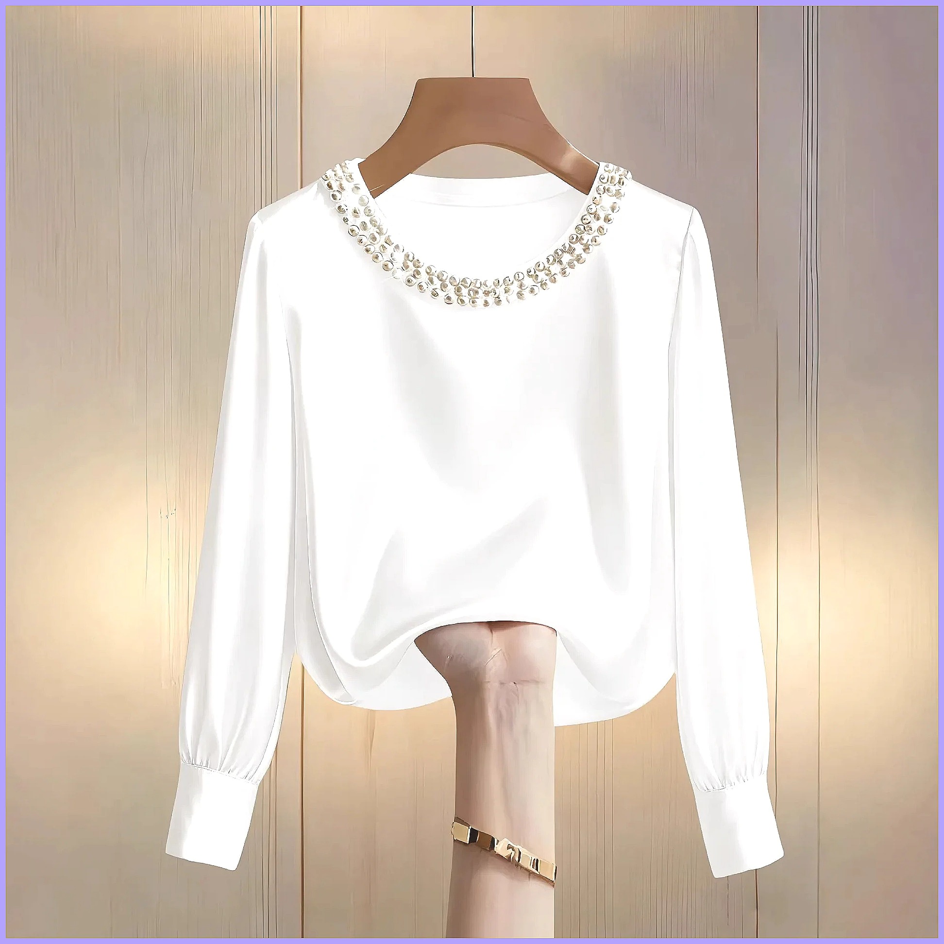 Elegante Perlenbesetzte Satin- – Silk Blouse Button Bewertung und Preis