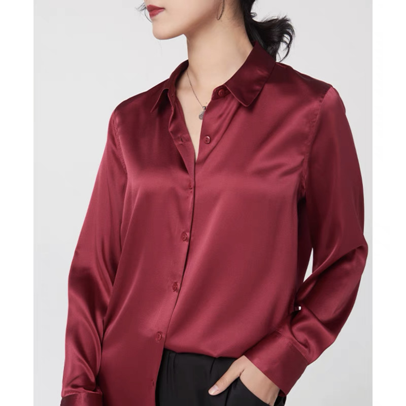 Elegante Satin Langarm Blusen  – Silk Blouse Button Bewertung und Preis