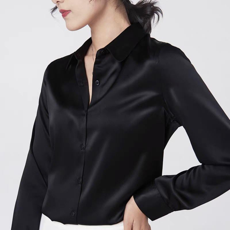 Elegante Satin Langarm Blusen  – Silk Blouse Button Bewertung und Preis