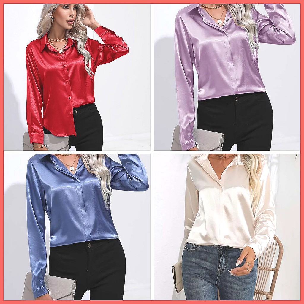 2025 Frühling Sommer Satin-Hem – Silk Blouse Button Bewertung und Preis