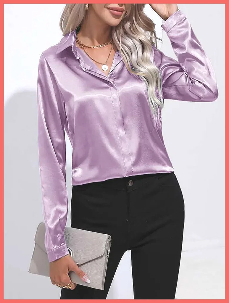 2025 Frühling Sommer Satin-Hem – Silk Blouse Button Bewertung und Preis