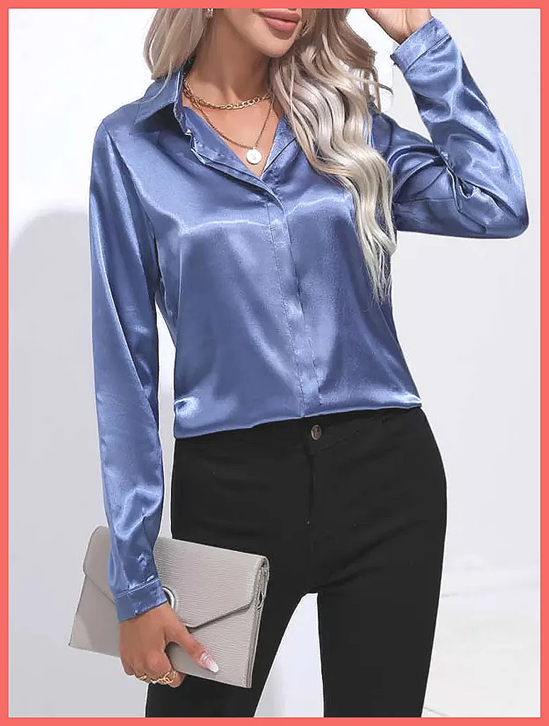 2025 Frühling Sommer Satin-Hem – Silk Blouse Button Bewertung und Preis