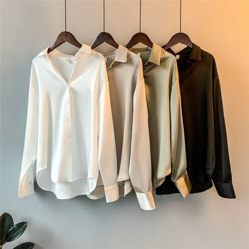 2026 Elegante Satin-Bluse für  – Silk Blouse Button Bewertung und Preis