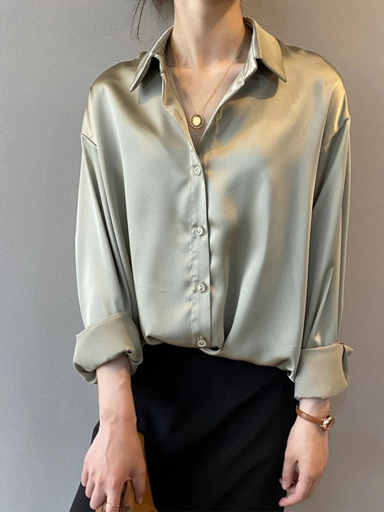 2026 Elegante Satin-Bluse für  – Silk Blouse Button Bewertung und Preis