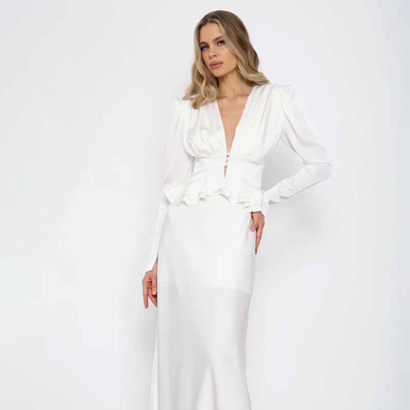 Damen Weißes Hemd mit Tiefem V – Women Formal Wear White Shirt Bewertung und Preis