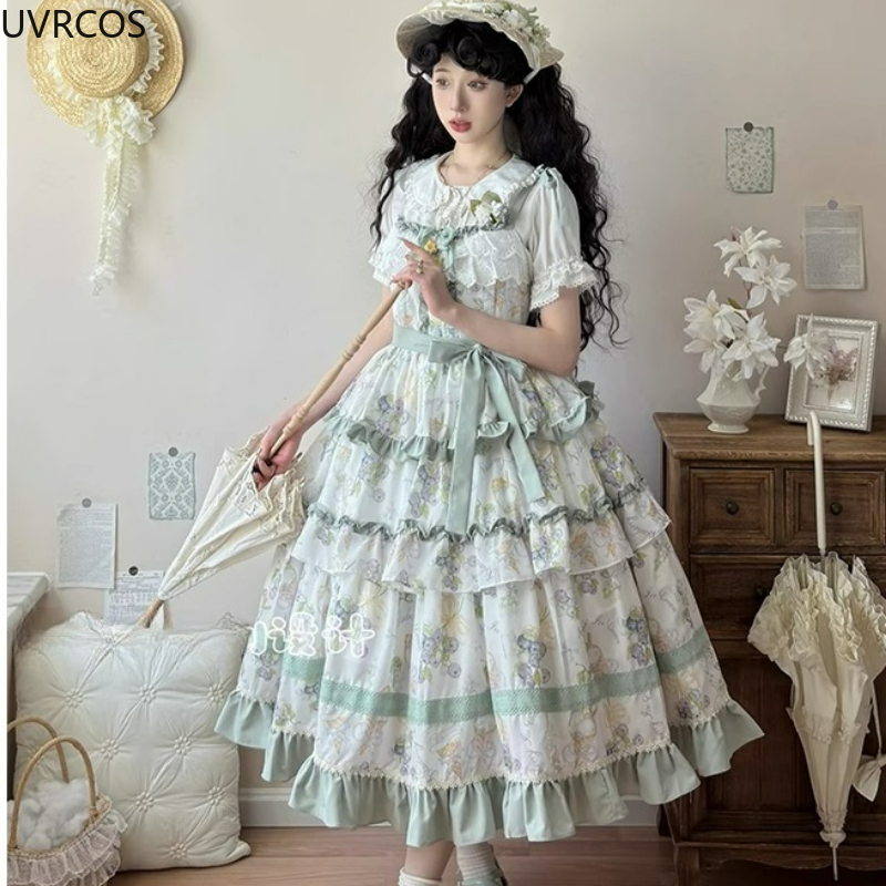 Kawaii süße Traubenmuster Rüsc – Victorian Women'S Formal Wear Bewertung und Preis