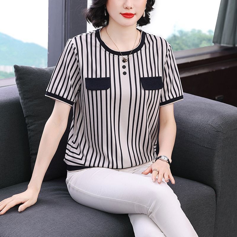Damen Gestreiftes Eisseide T-S – Silk Blouse Button Bewertung und Preis