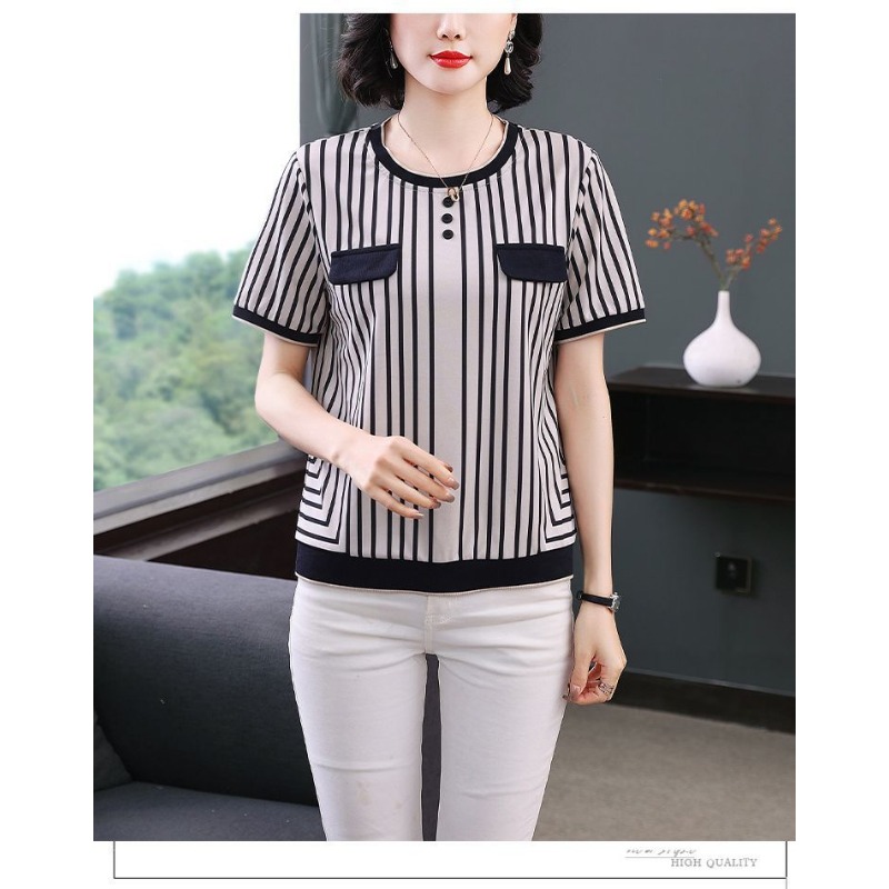 Damen Gestreiftes Eisseide T-S – Silk Blouse Button Bewertung und Preis