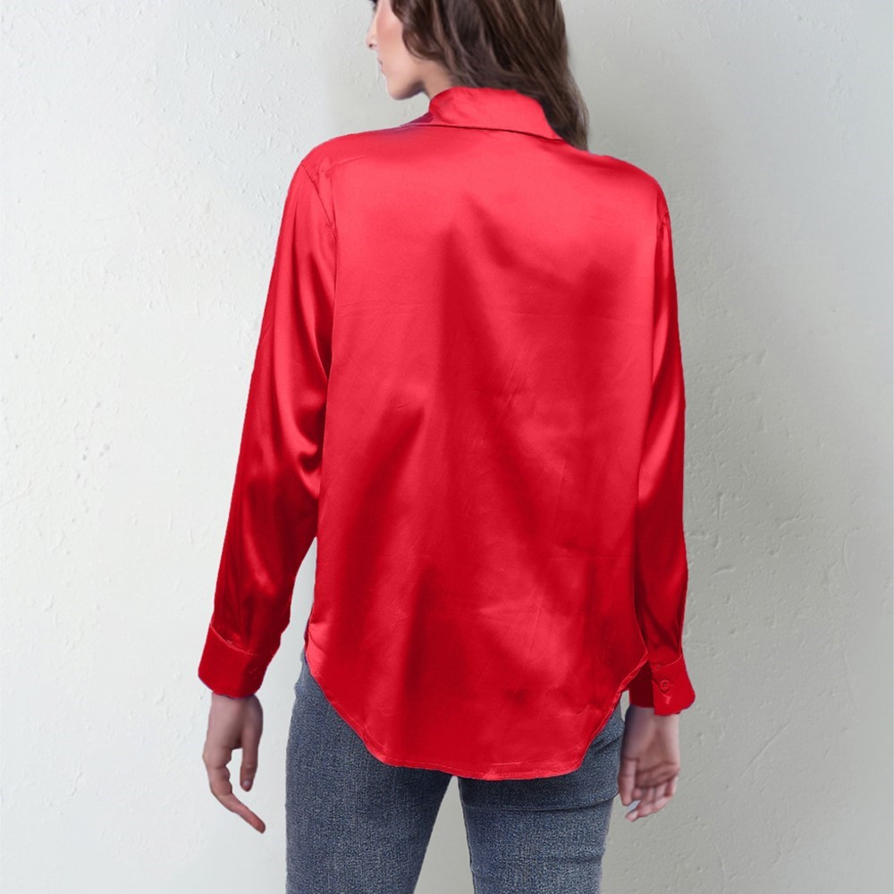 Frühling Satin Shirt Frauen Lo – Silk Blouse Button Bewertung und Preis